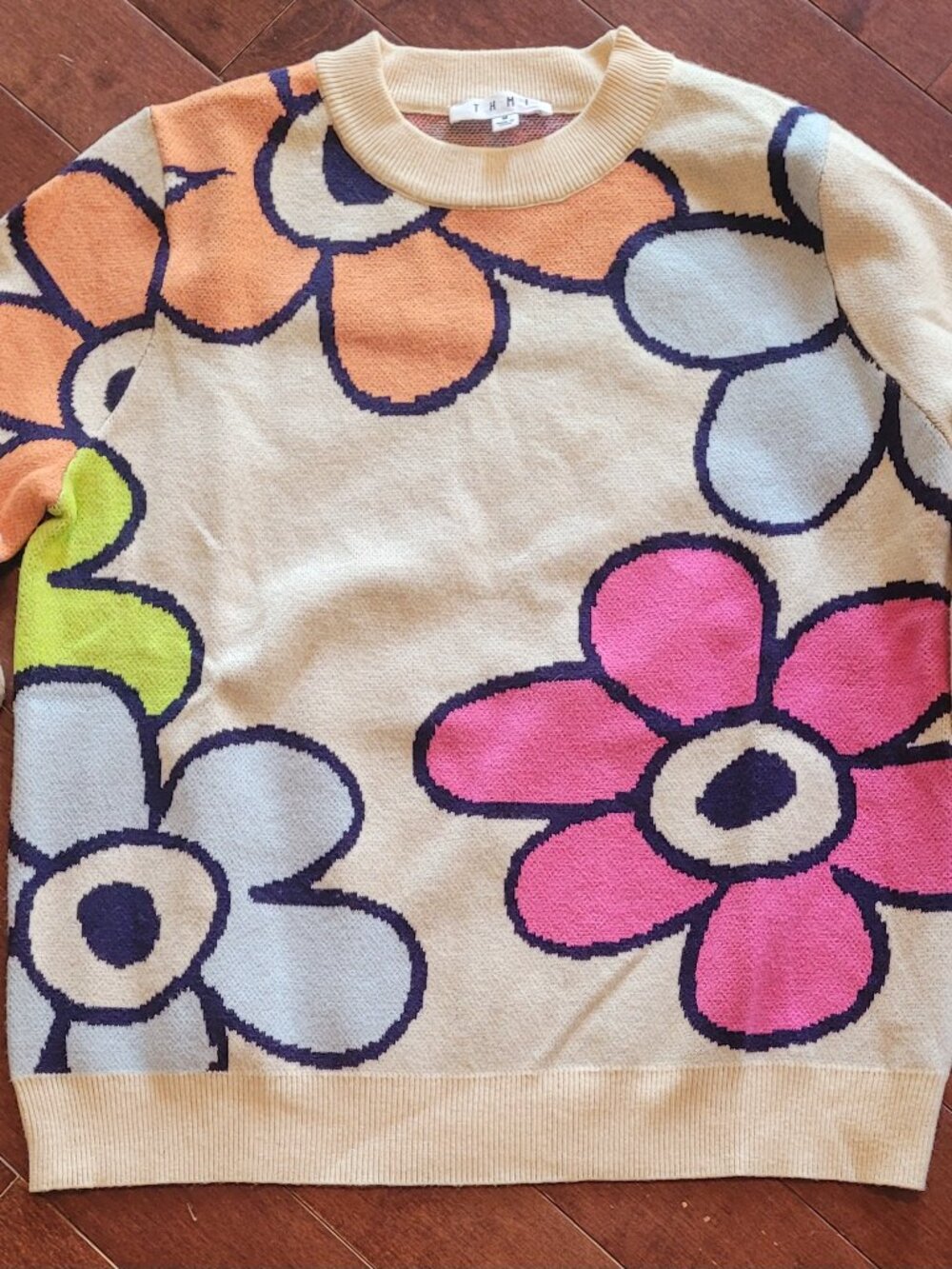THML Floral Bouquet Viscose Sweater, NWOT, Sz M, Bright & Beautiful!